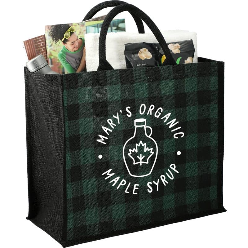 Custom Buffalo Plaid Printed Jute Tote - 6