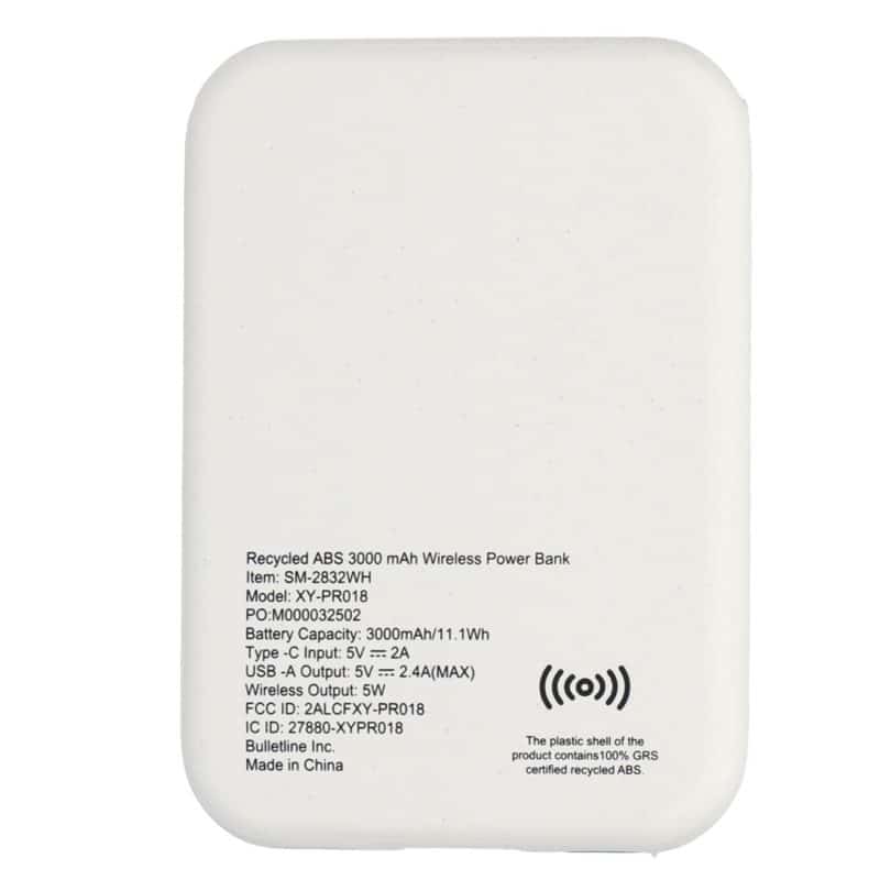 Custom Recycled ABS 3000 mAh Wireless Power Bank - 7
