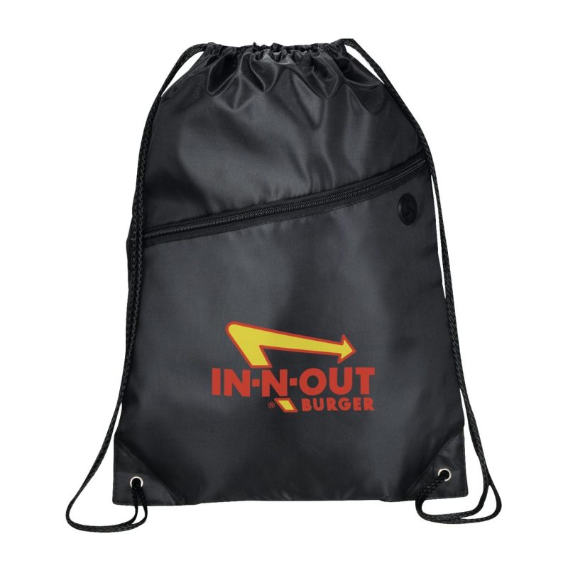 Custom Robin Drawstring Polyester Bag with Front Zipper Pocket - 4