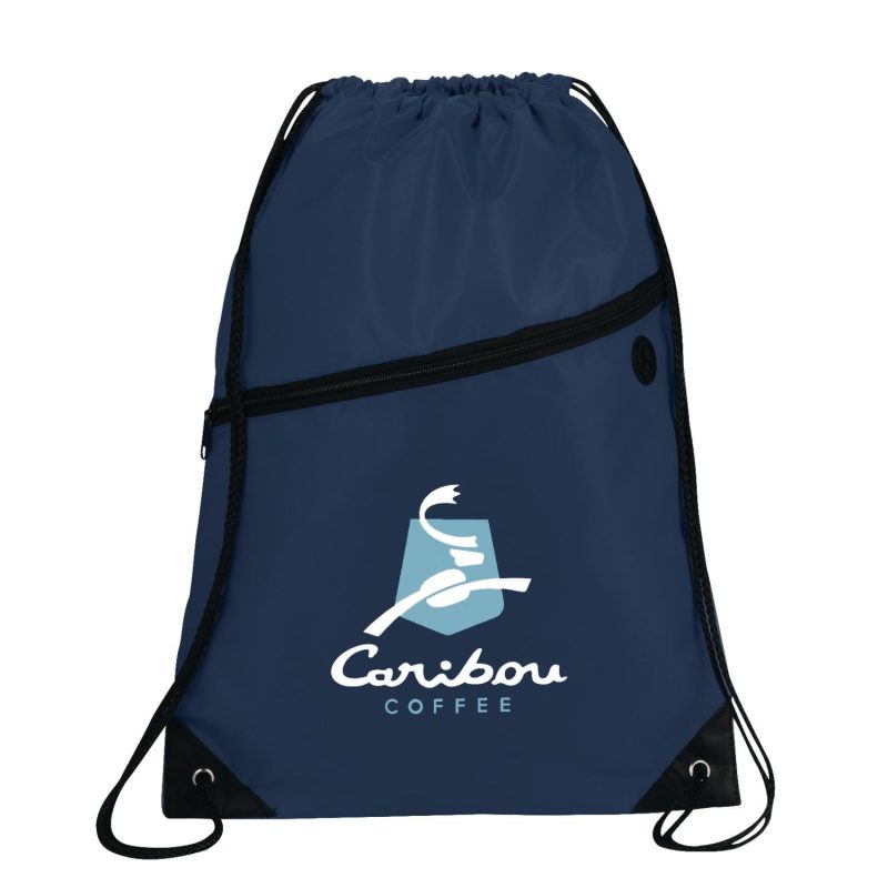Custom Robin Drawstring Polyester Bag with Front Zipper Pocket - 7